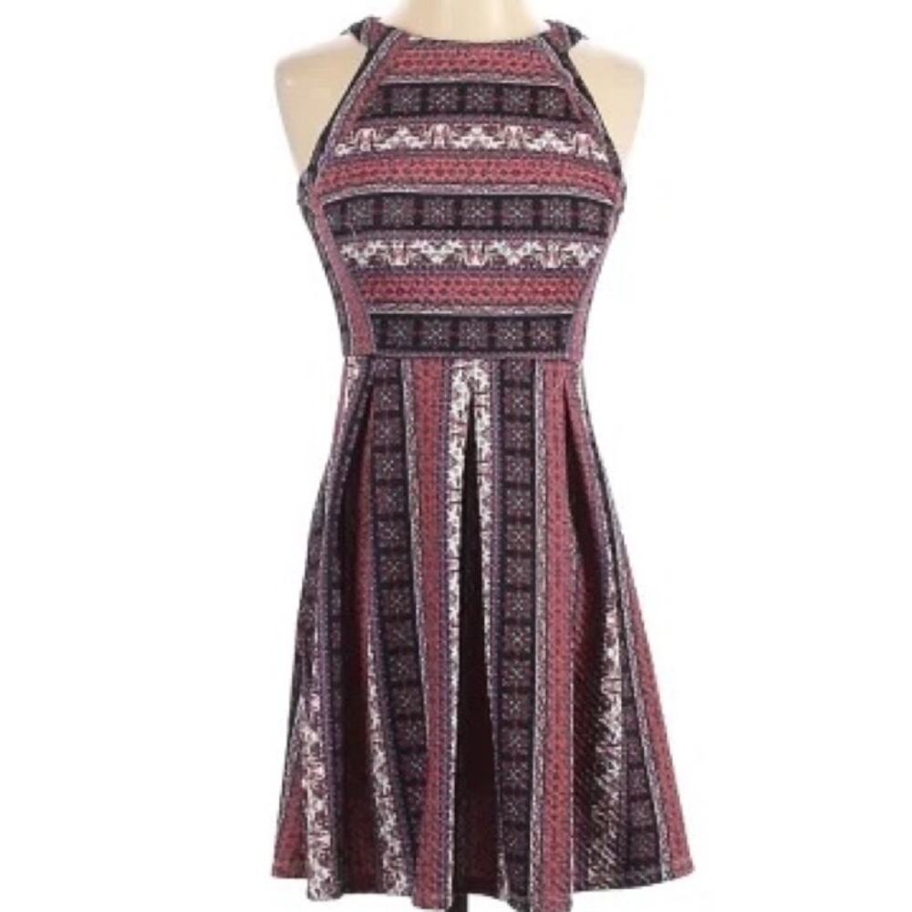 Xhilaration Black, Red, White Halter Striped Bohemian Boho Hippy Summer Dress - Picture 1 of 13